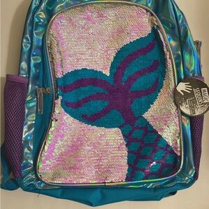 Mermaid Flip Sequin Blue & Purple 16" Backpack Compartment School Bag Book Bag